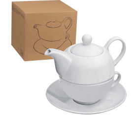 Teekanne (400 ml) mit einer Tasse (200 ml) und Untersetzer aus Porzellan