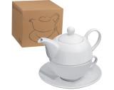 Teekanne mit Tasse und Untersetzer aus Porzellan
